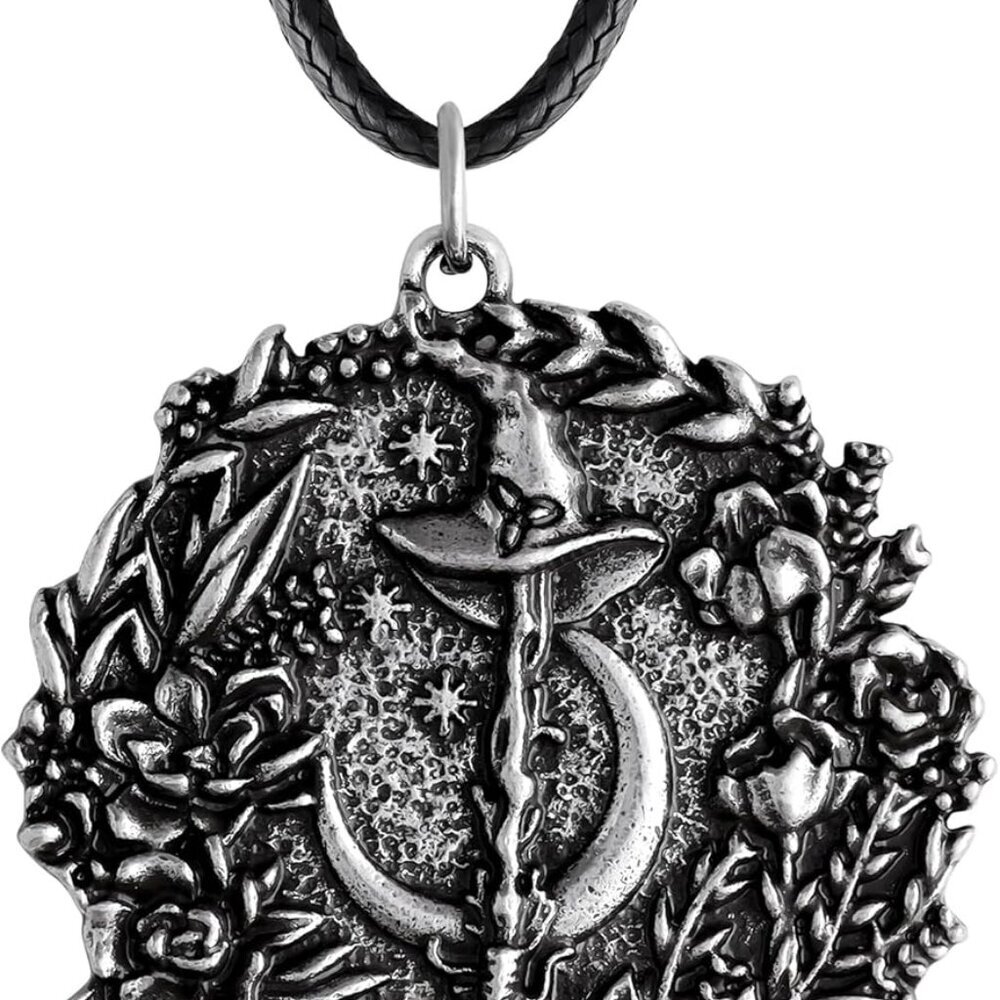 Vintage Wiccan Witch Necklace, Faux Leather Cord, Magical Witchy Jewelry Gift fo